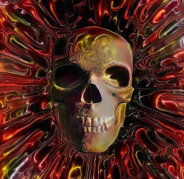 Human Skull Design. Burning lava background