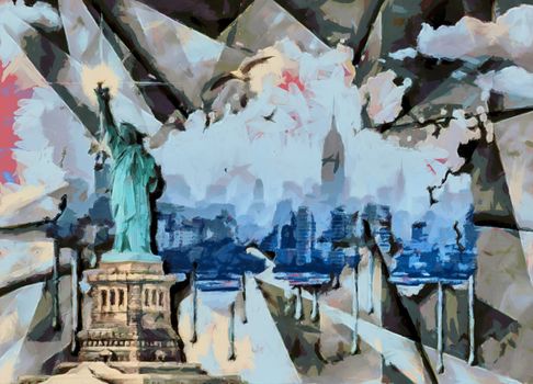 Liberty island. Modern oil painting