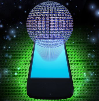 Email character sphere appears from smartphone