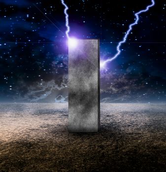 Sci-Fi composition. Strange Monolith on Lifeless Planet