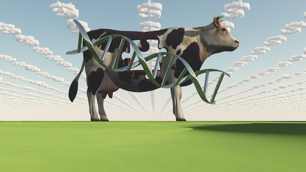 GMO Business. Cow and DNA strand