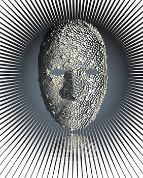Mask made of cubes radiating light lines