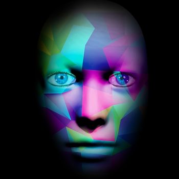 Colorful woman face. 3D rendering