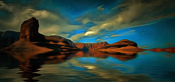 Desert water landscape. Red rocks