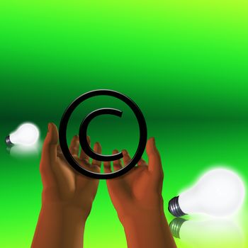 Copyright symbol in human hands