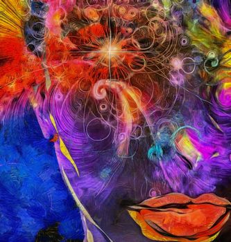 Abstract painting in vivid colors. Woman's face