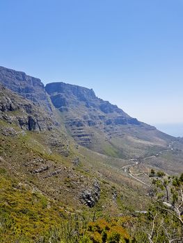 Walking trail path on Table Mountain National Park in Cape Town, South Africa.