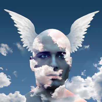 Wings and clouds upon head