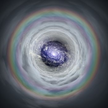 Tunnel in clouds leads to the galaxy