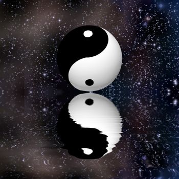 Yin Yang Sign and Stars Reflects in Water