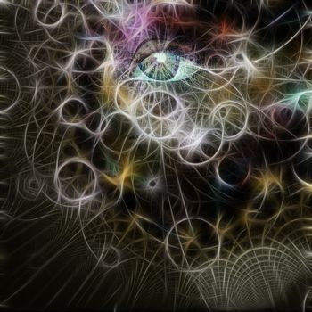 Abstract composition. Romantic woman's eye. Glowing curved lines