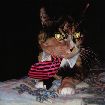 Modern art painting. Cute cat in tie