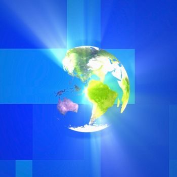 Earth with Glowing Light. Blue geometric background