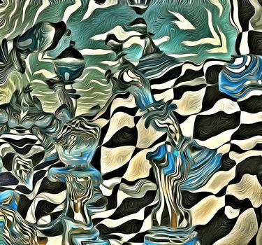 Abstract oil painting. Chess figures and board