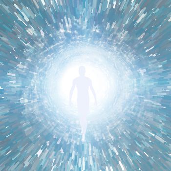 Tunnel of Light with figure. 3D rendering