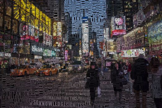 Time square. New York. Image composed entirely of words