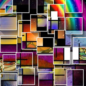 Geometric composition in different colors with rainbow