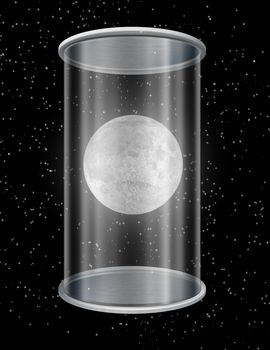 Surreal composition. Moon in glass cylinder container