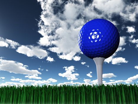 Golf Ball. Gree field and cloudy sky.