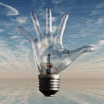 Hand fingers spread light bulb. 3D rendering