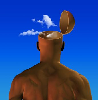 Man with open head and clouds. Empty Mind