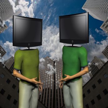 Men with TV screens instead of head