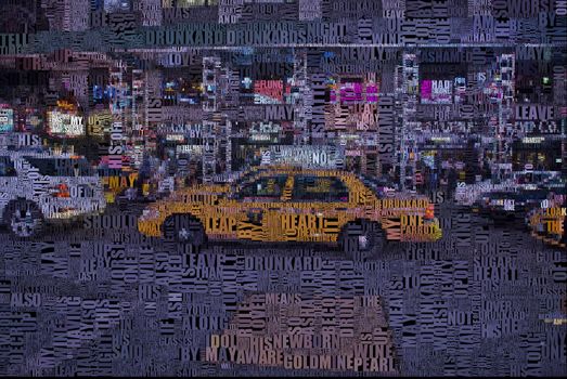 Time square. Image composed entirely of words