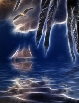Tropical Sailing. Abstract composition. 3D rendering