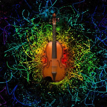 Digital modern painting. Violin on abstract background.