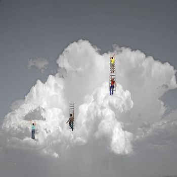 Climb to Success. People climbs in the clouds