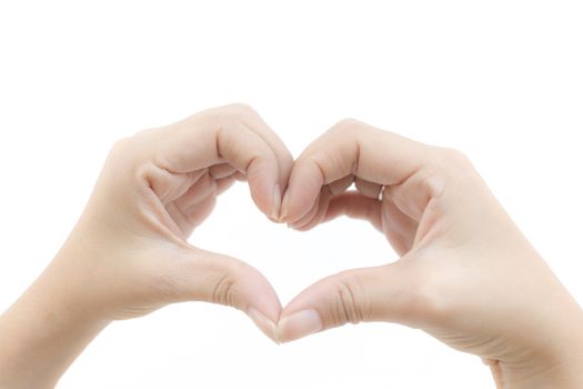 Hand shaped heart on white background