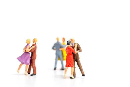Miniature people , Couple dancing on white  background , Valentine's day concept