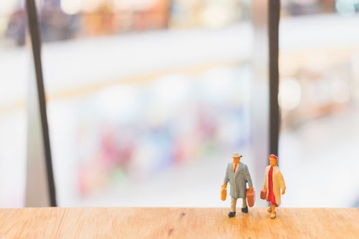 Miniature people : Travellers walking on The bridge , Holiday and Travel concept