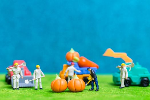Miniature people : Farmers harvesting a vegetables , Agriculture concept