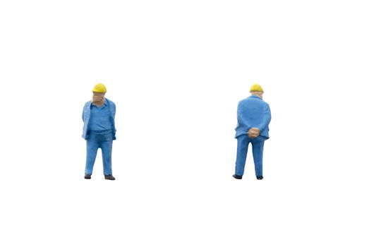 Miniature people worker construction concept on white background with clipping path
