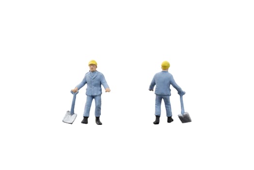 Miniature people worker construction concept on white background with clipping path