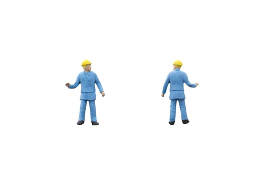 Miniature people worker construction concept on white background with clipping path
