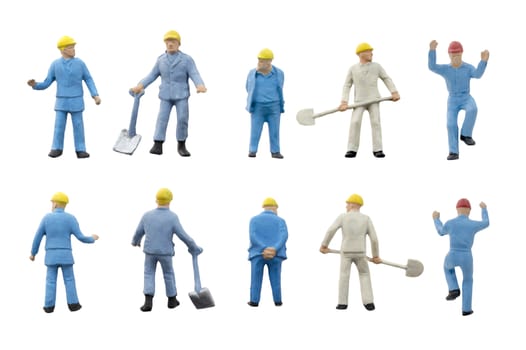 Miniature people worker construction concept on white background with clipping path
