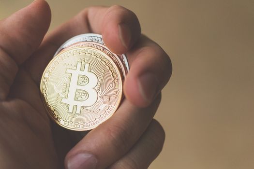 Bitcoin Cryptocurrency Digital Bit Coin BTC Currency Technology Business Internet Concept.
