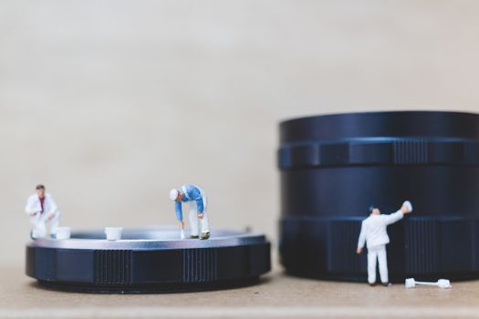 Miniature people : Worker team checking The pipe , Plumbing repair service concept