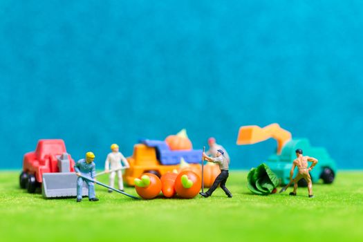 Miniature people : Farmers harvesting a vegetables , Agriculture concept