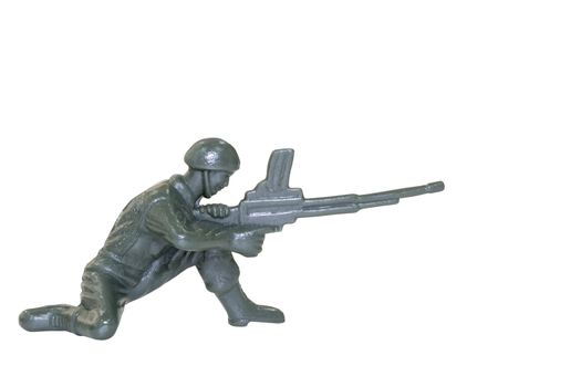 Miniature toy soldier on white background with clipping path