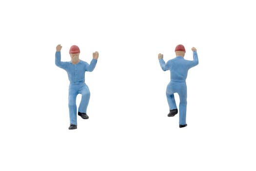 Miniature people worker construction concept on white background with clipping path