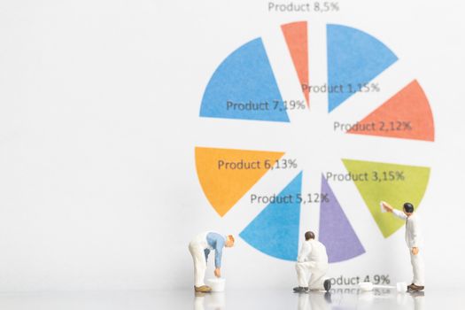 Miniature people : Worker painting business graph on white background , Business growth concept