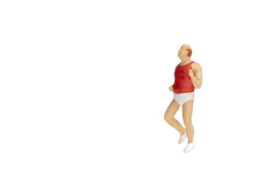 Miniature people running isolated  on white background with clipping path