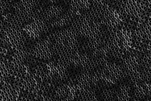 The texture of many holes on a black shadow in the dark. The pattern of many a lot of holes. The concepts of abstract background.3D illustration rendering.