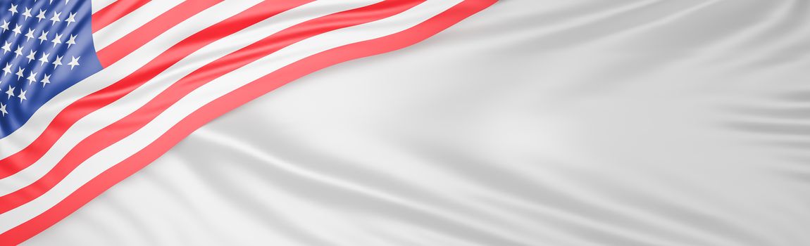 Beautiful American Flag Wave Close Up on white silk banner background with copy space.,3d model and illustration.