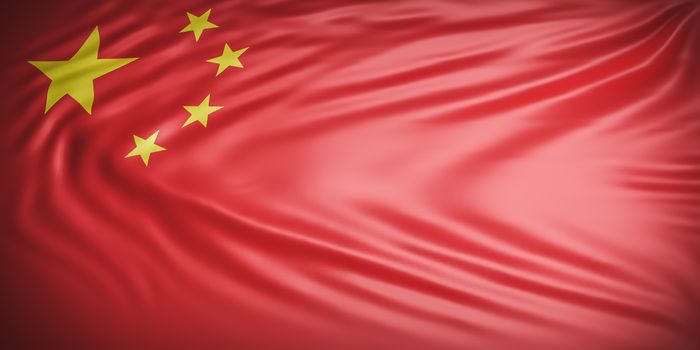 Beautiful China Flag Wave Close Up on banner background with copy space.,3d model and illustration.