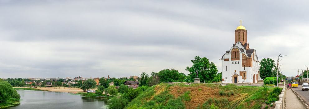 Bila Tserkva, Ukraine 06.20.2020. Ros river in the city of Bila Tserkva, Ukraine, on a cloudy summer day