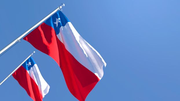 3D rendering of the national flag of Chile waving in the wind against a blue sky